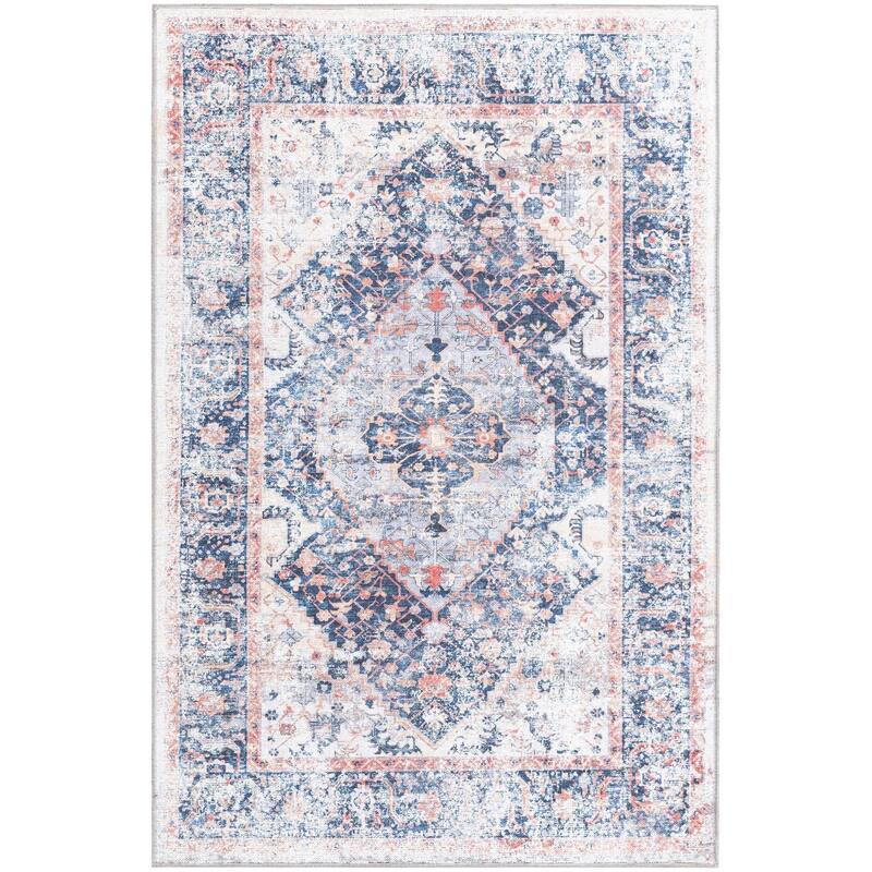 Traditional Tira Collection Area Rug - 4'x6' - Navy Blue