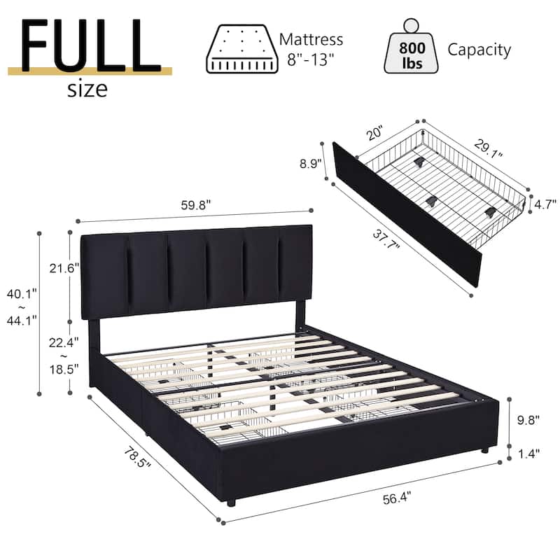 Javlergo Bed Frame with Storage Drawers, Upholstered Platform Bed Frame with Adjustable Headboard