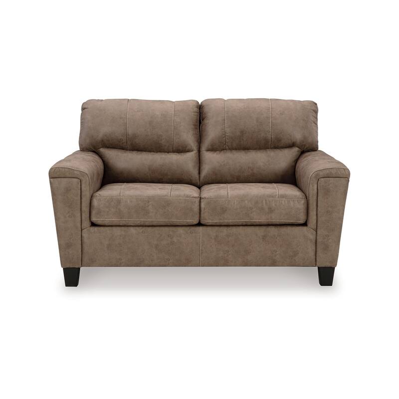 Nav Loveseat, Fossil Brown Faux Leather, Soft Foam Cushions, 61 Inch