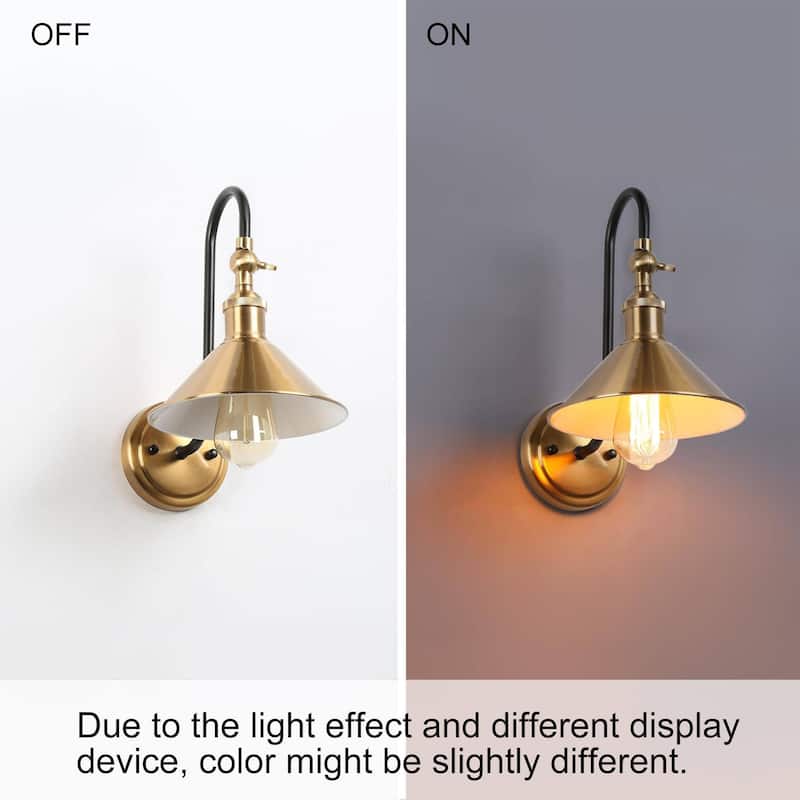 Modern 1-Light Rotatable Wall Sconce with Black and Brass Metal Gooseneck