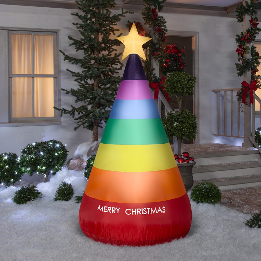 Gemmy Christmas Airblown Inflatable Rainbow Christmas Cone Tree OPP, 7 ft Tall, Multicolored