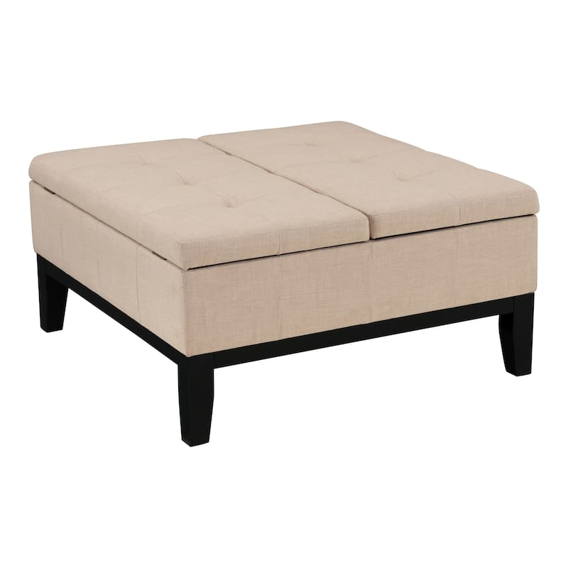 Atkinson Transitional Linen Split-top Storage Cocktail Ottoman by Furniture of America