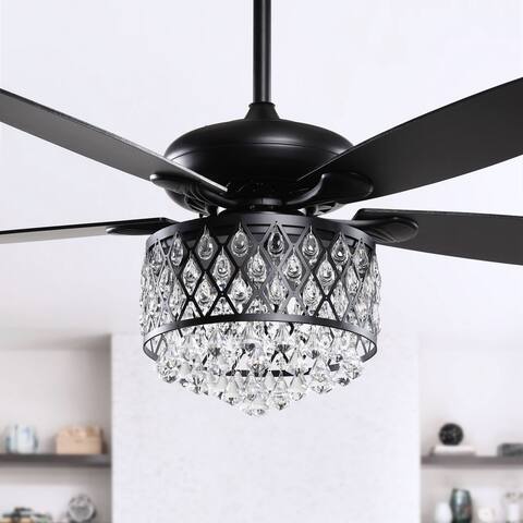 Vintage 52-inch Black 5-Blade Crystal Ceiling Fan with Remote - 52 Inches