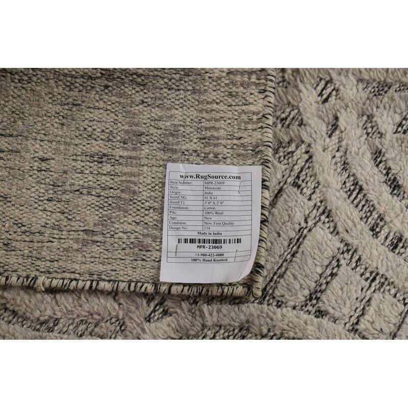 Modern Moroccan Oriental Accent Rug Hand-Knotted Wool Carpet - 2'0"x 3'0"