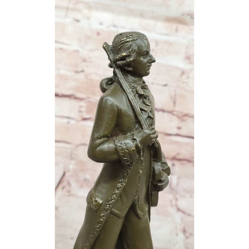 Bronze Classical Violinist Figurine Sculpture On Marble Base