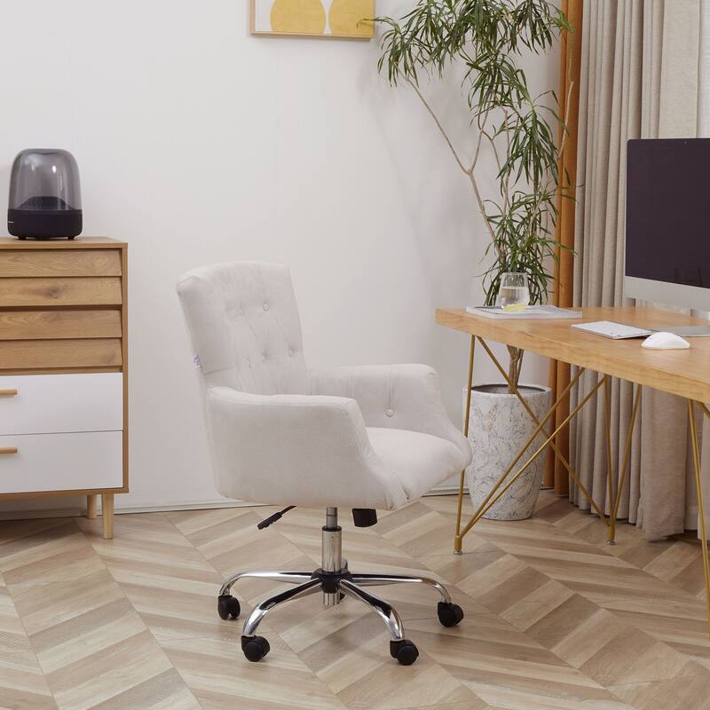 HOMCOM Swivel Computer Office Chair Button Tufted Mid Back Desk Chair for Home Study Bedroom, Carbon - Cream White