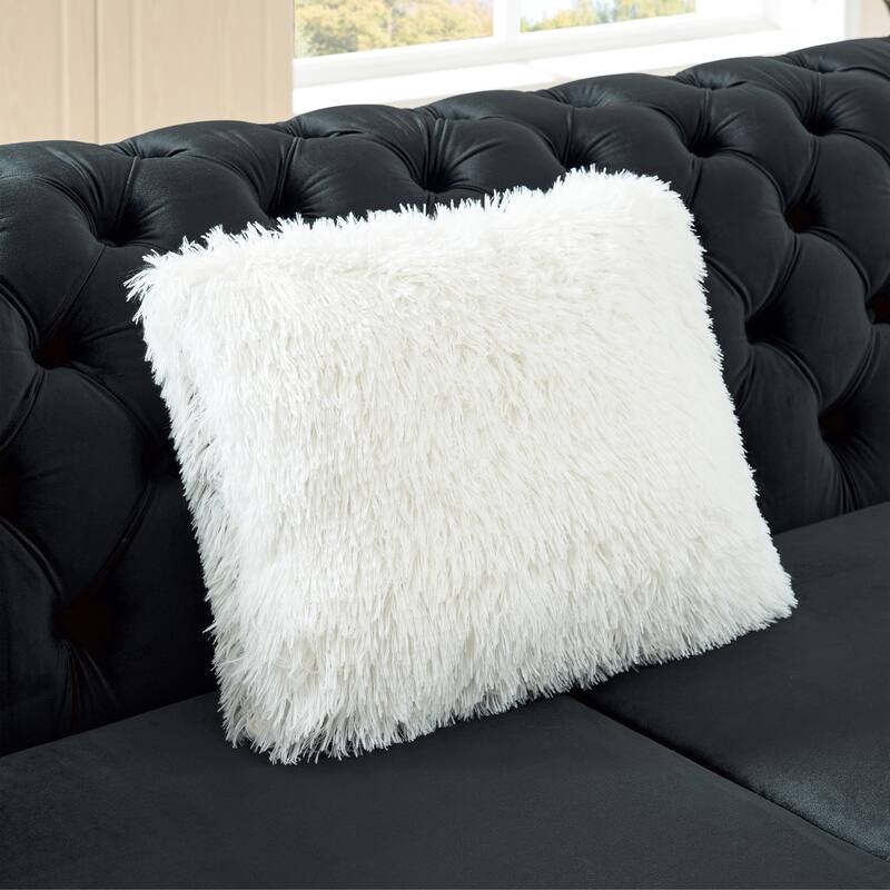 106 Inches L-Shaped Chesterfield Sectional Sofa Set, Velvet Button Tufted with Gold Stainless Steel Accents, Black