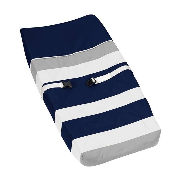 slide 2 of 6, Sweet Jojo Designs Navy Blue and Gray Stripe Changing Pad Cover
