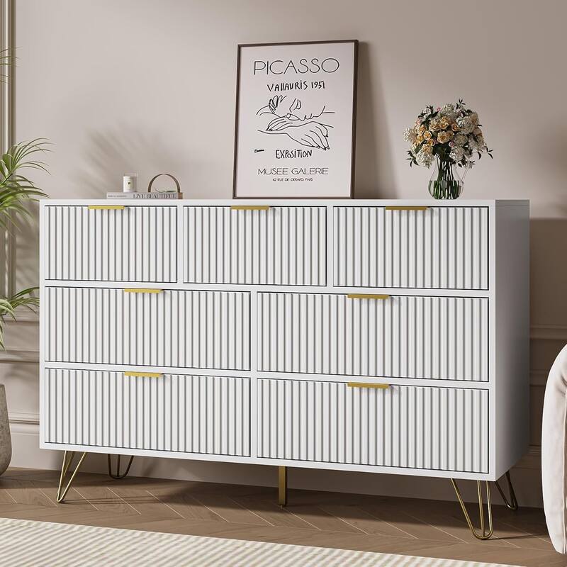 FURNIWAY Fluted Drawer Dresser for Bedroom