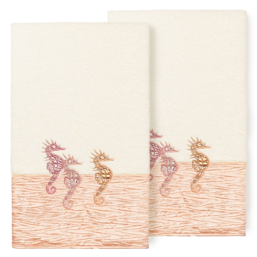 Authentic Hotel and Spa 100% Turkish Cotton Sofia 2PC Embellished Bath Towel Set