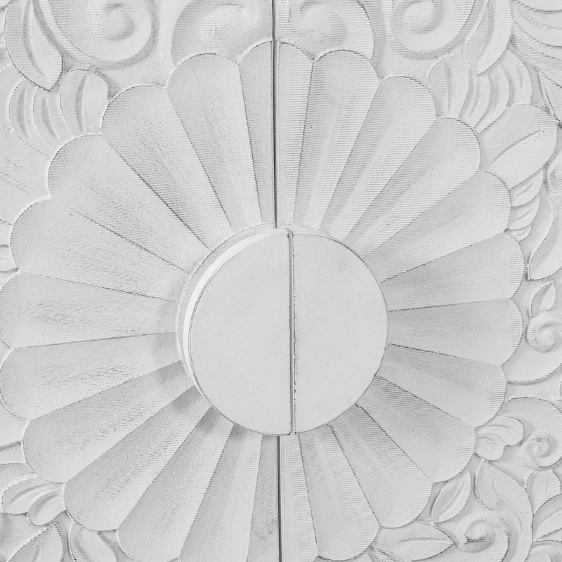 Lily Carved Flower Door Large Storage Sideboard Cabinet with Shelves by GDFStudio