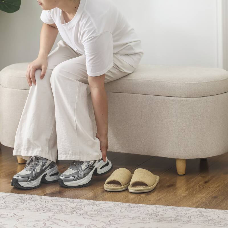 Adeco Curved Upholstered Storage Bench for Bedroom