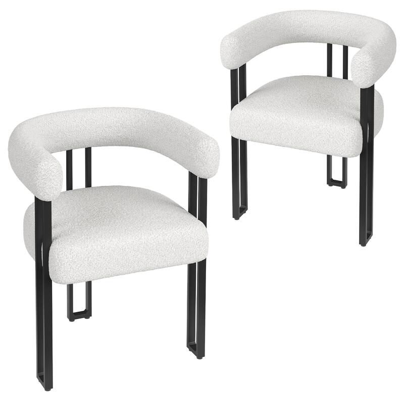 Set of 2 Upholstered Dining Chairs, Bouclé Fabric Accent Chairs with Metal Frame, with Cushioned Seat & Back