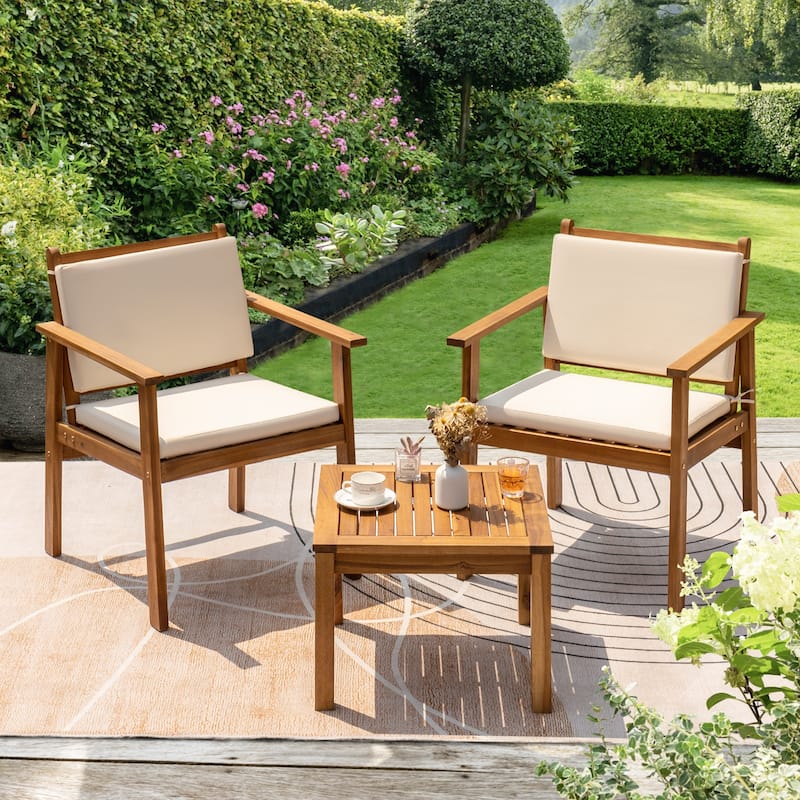 Furniwell Patio Set Acacia Wood Furniture Conversation Seat with Table