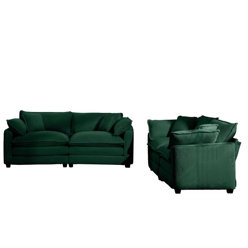 2+2 Seat Corduroy Fabric Flexible Combinations Sofas Set with Removable Armrests and Throw Pillows