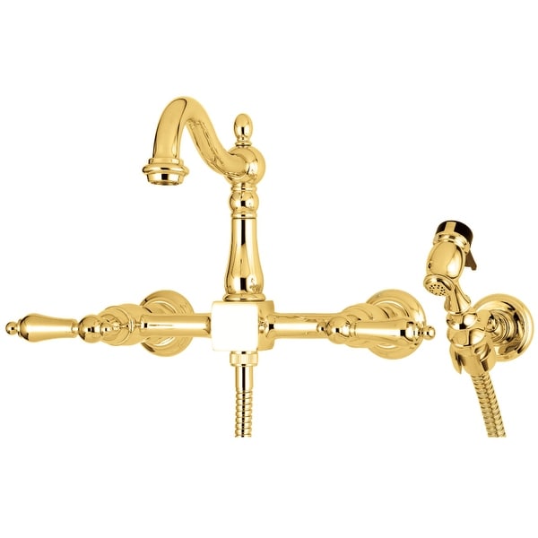 Kingston Brass KS126.ALBS Heritage 1.8 GPM Bridge Wall Mounted Centerset Kitchen Faucet with Side Sprayer and Lever Handles