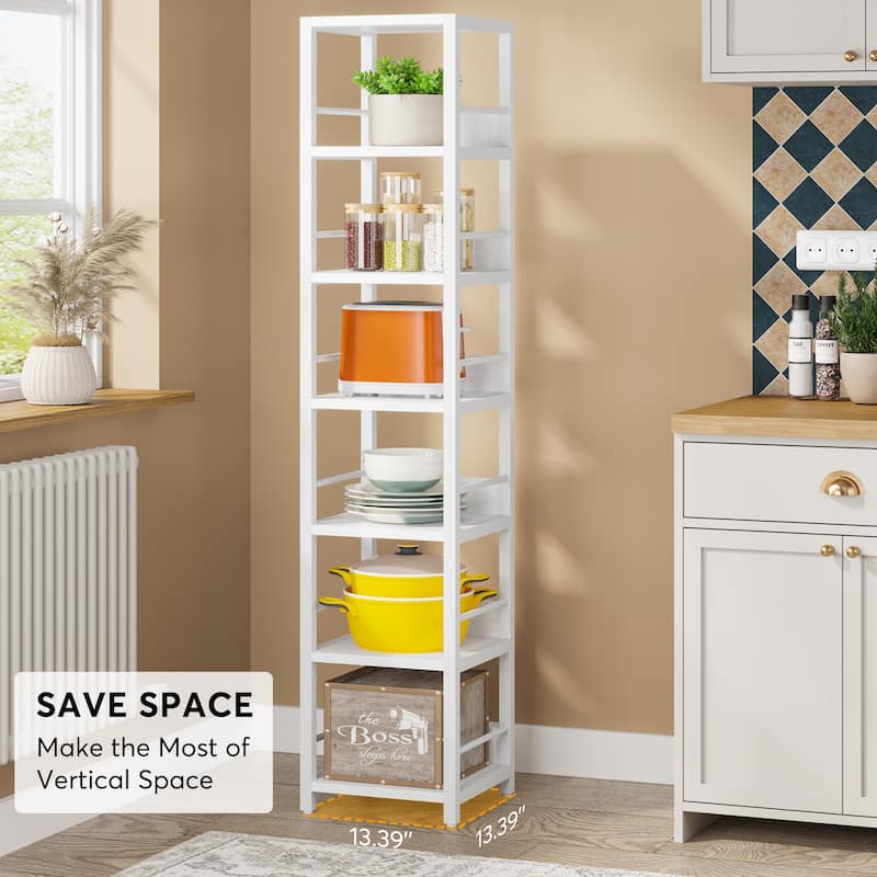 Industrial 75'' Tall Solid Corner Shelves, 6-Tier Narrow Bookshelf Storage Rack Display Stand