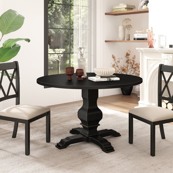 slide 2 of 12, Roundhill Furniture Havre Pedestal Base Round Dining Table Black