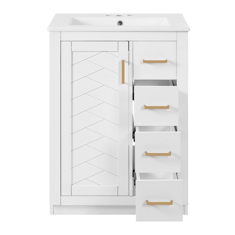 24" Single Sink Bathroom Cabinet, Freestanding Bathroom Vanity with Ceramic Sink