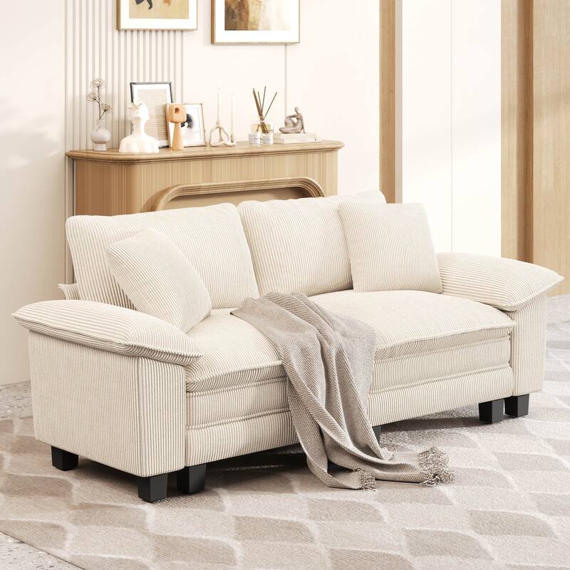 MAISON ARTS Cloud Modular Deep Seat Sofa, Chenille or Corduroy Sectional Couch with Removable Arms, 1–4 Seater - Beige Corduroy(2 Pieces) - Symmetrical