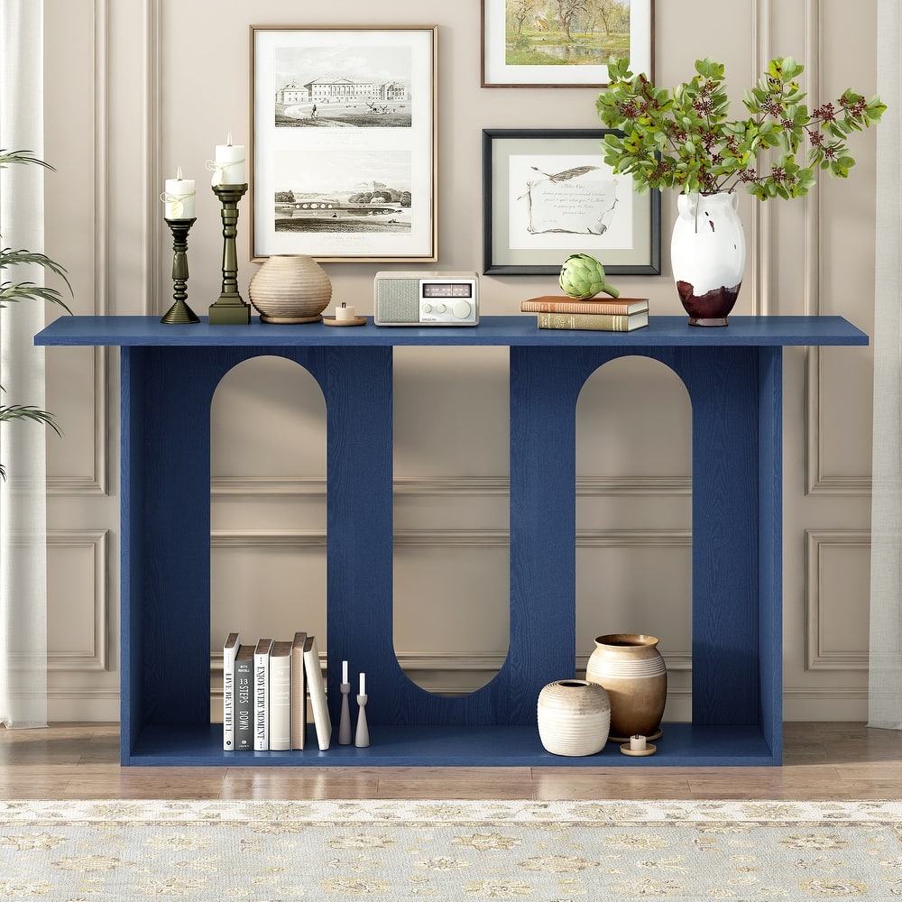 Roomfitters Modern Console Table with Arch Cutout Design, Ash Veneer Entryway Accent Table with Shelf