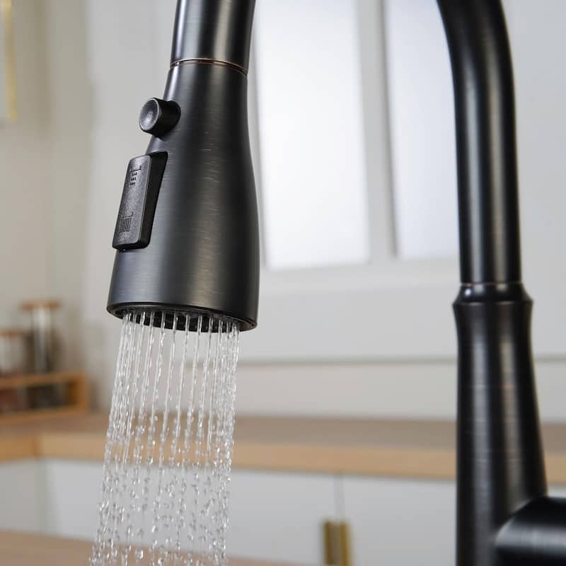 WOWOW Single Handle 3-Mode Pull Out Sprayer Kitchen Faucet