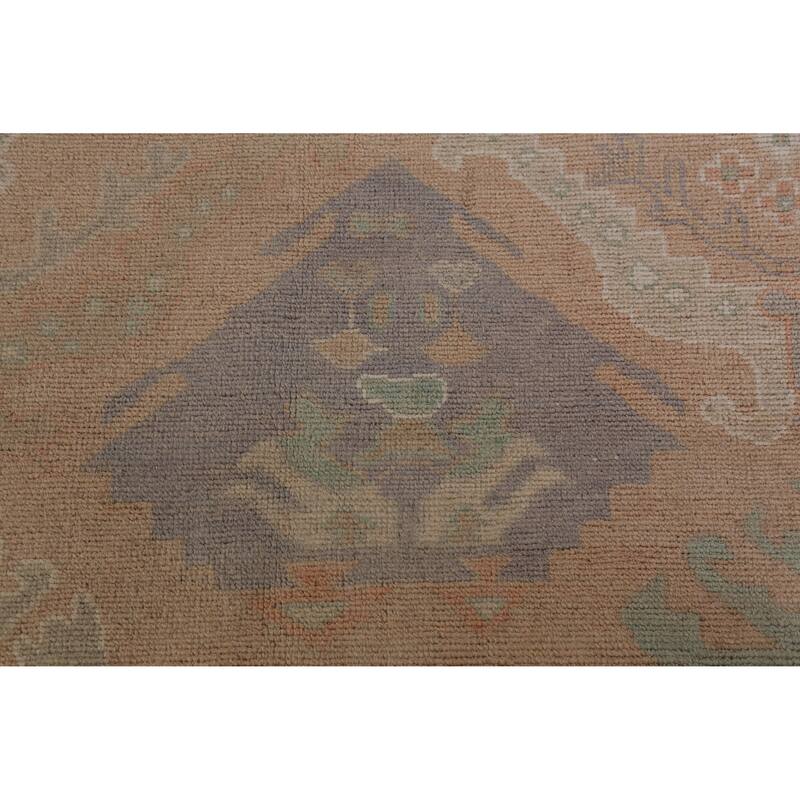 Hand Knotted Oriental 100% Wool Carpet Transitional All-Over Peach Oushak Area Rug - 12' 0'' X 9' 1''