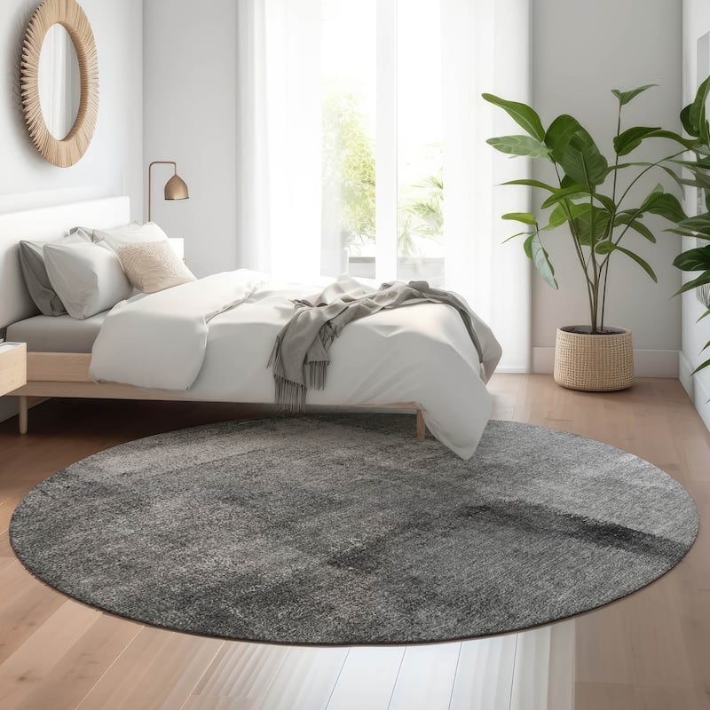 Premium Washable Super Soft Brushstrokes Abstract Mayfield Rug - Gray - 8' x 8' - Round