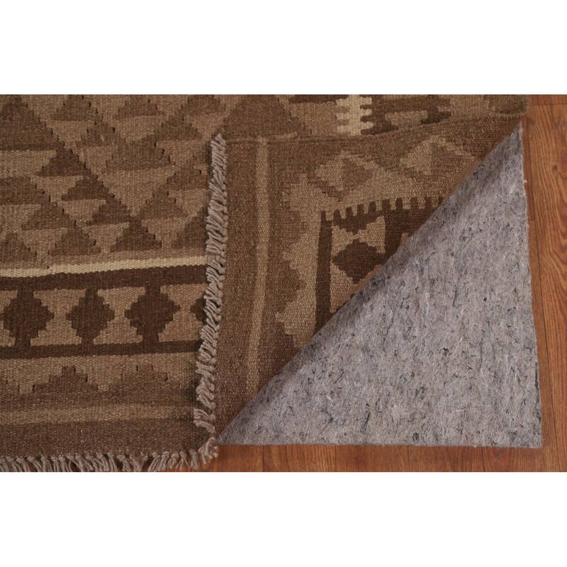 Hand Woven Oriental 100% Wool Carpet Southwestern Geometric Brown Kilim Area Rug - 9' 11'' X 6' 7''