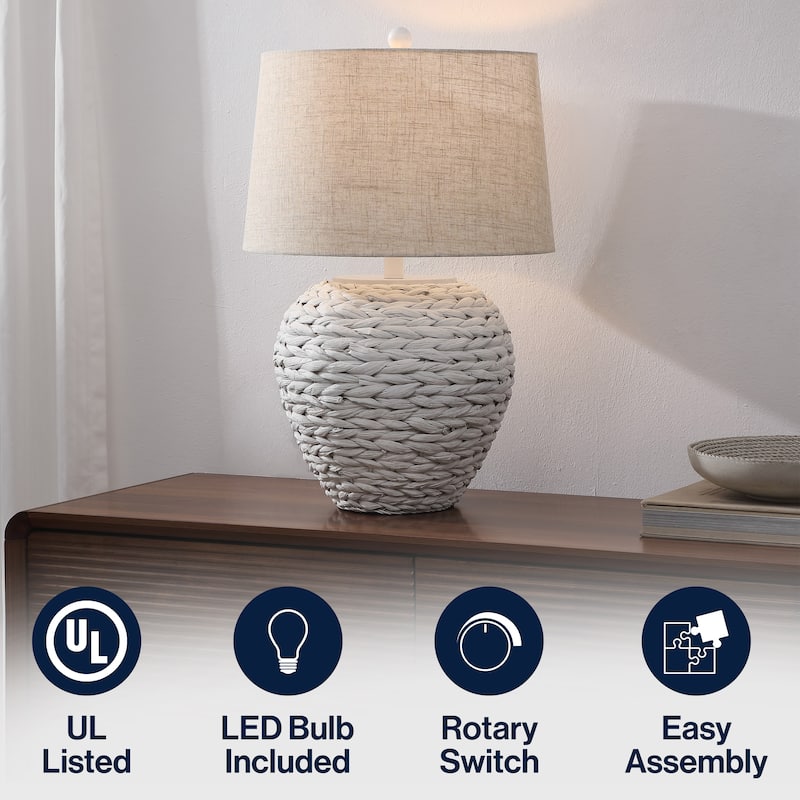 Elicia 24.5" Banana Leaf Basket LED Table Lamp, by JONATHAN Y