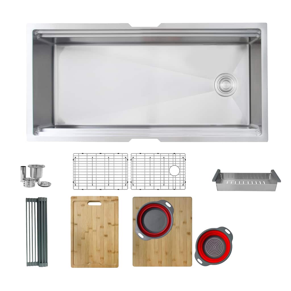 STYLISH 39 inches Workstation Single Bowl Undermount 16 Gauge Stainless Steel Kitchen Sink with Accessories included