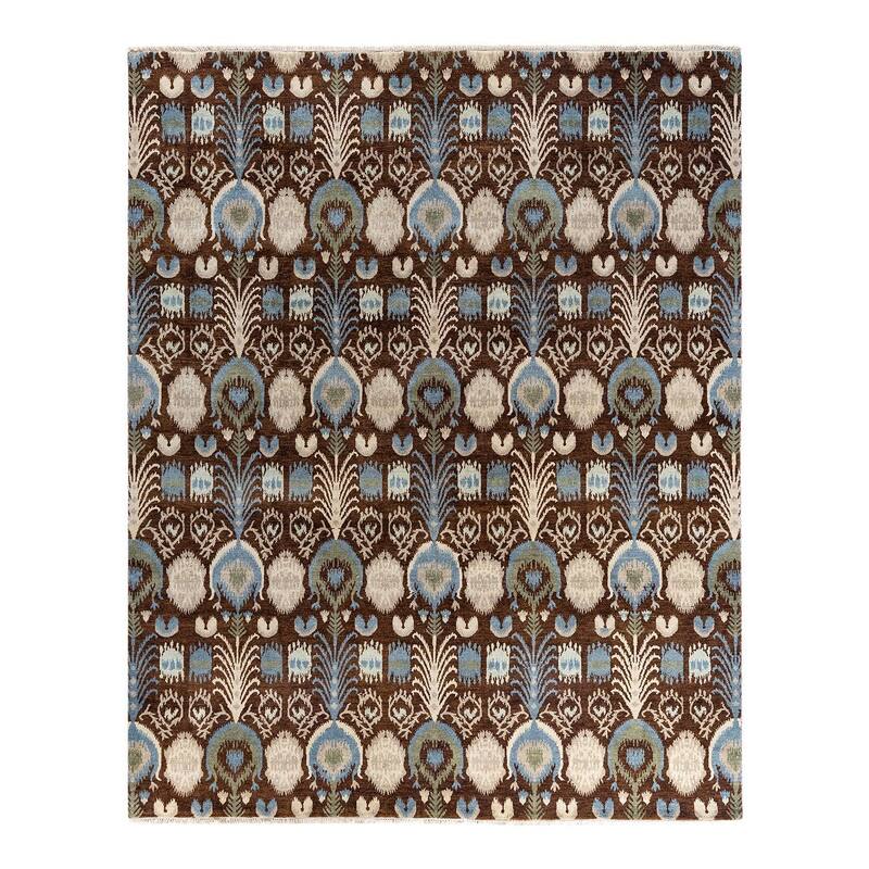 Ikat One-of-a-Kind Hand-Knotted Area Rug - Brown, 8' 1" x 10' 0" - 8' 1" x 10' 0"