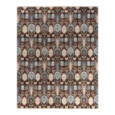 Ikat One-of-a-Kind Hand-Knotted Area Rug - Brown, 8' 1" x 10' 0" - 8' 1" x 10' 0"
