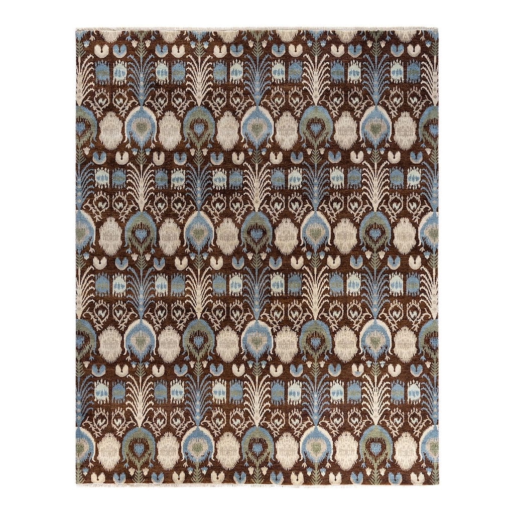 Ikat One-of-a-Kind Hand-Knotted Area Rug - Brown, 8' 1" x 10' 0" - 8' 1" x 10' 0"