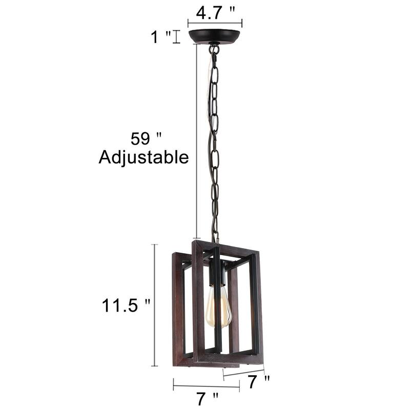 Anmytek Rustic Farmhouse Pendant Light Fixtures 1-Light Industrial Metal Wood Chandelier for Dining Room Kitchen Island