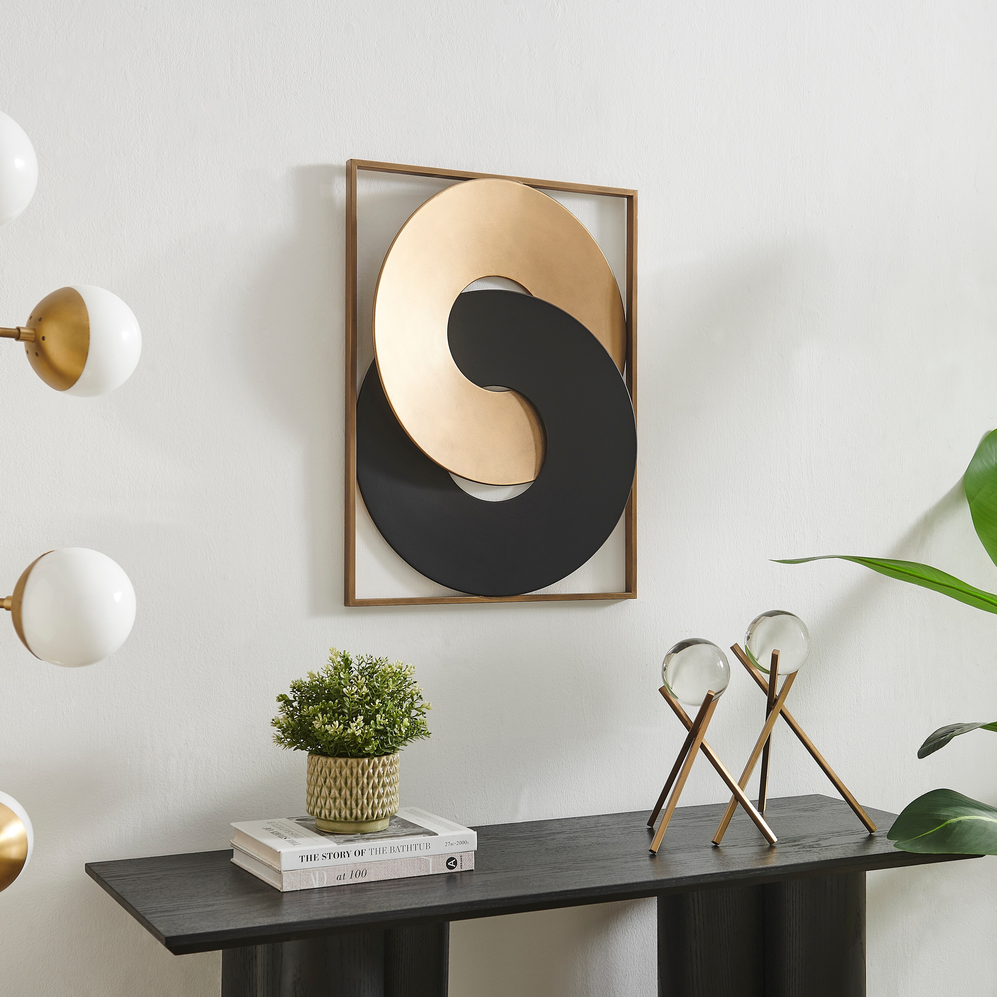 Gold and Black Intersecting Rings Mid-Century Modern Metal Wall