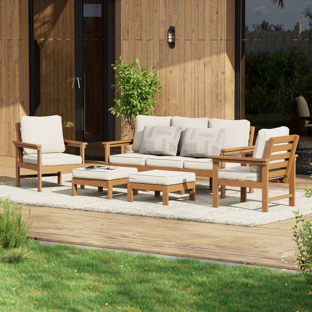 All-weather HIPS Outdoor Sofa Set with Detachable Cushions (Set of 5)