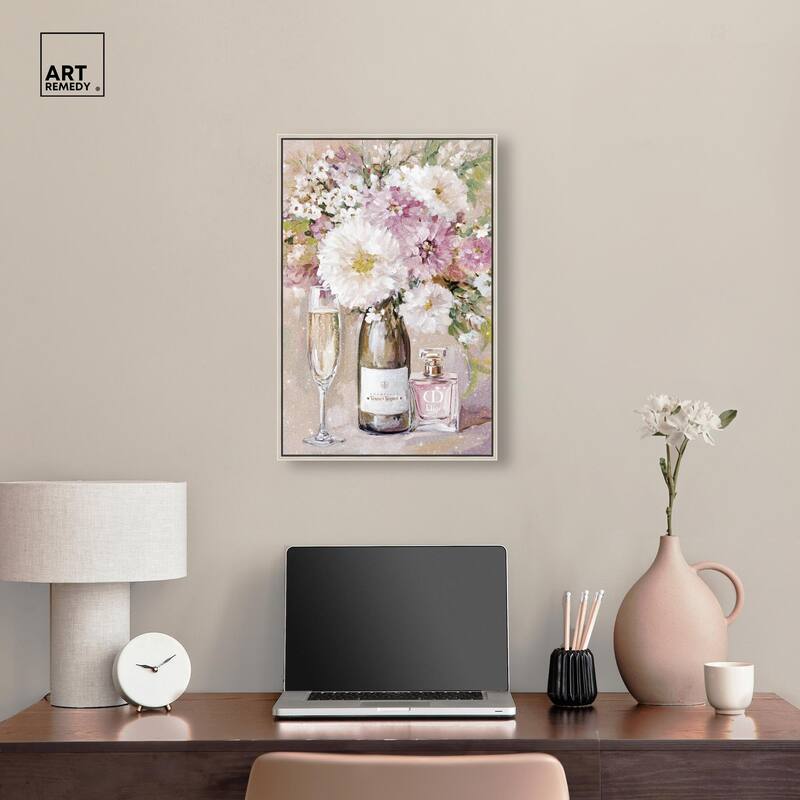 Light Floral Champagne Vase Canvas by Art Remedy