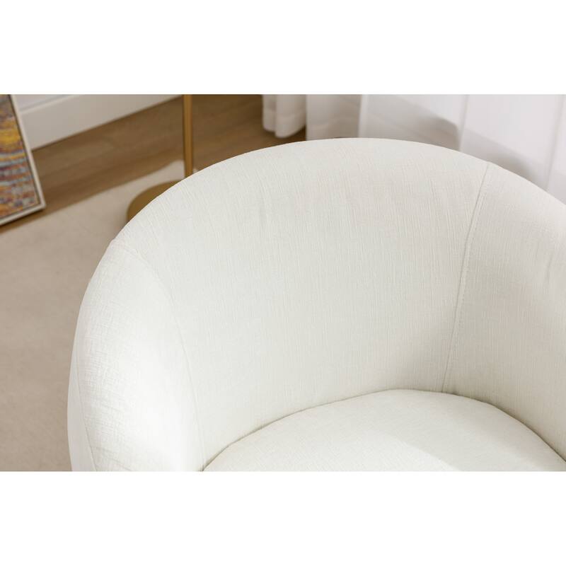 Ivory Chenille Modern 25.6" Upholstered Swivel Barrel Chair with Black Powder Coating and Metal Ring