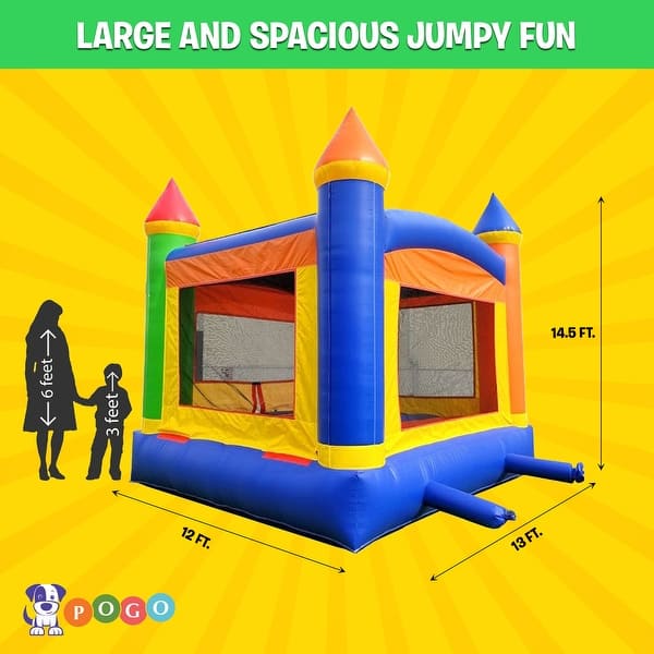 Pogo Bounce House Crossover Kids Inflatable Bounce House with Blower, Rainbow Jumper