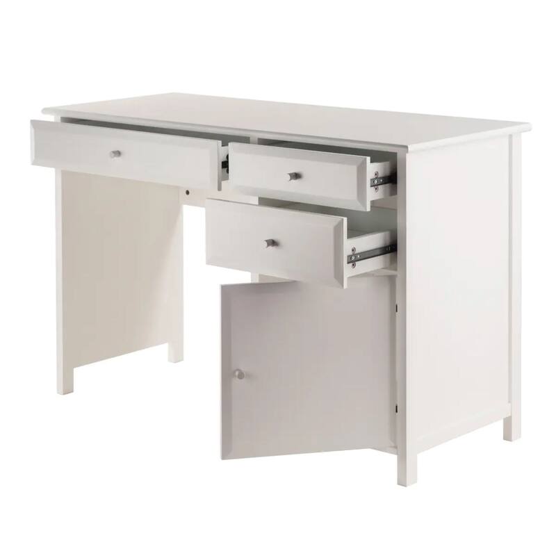 3-Drawer Wood Writing Desk with Cabinet - 47.25" - White