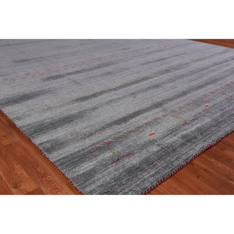 Hand Knotted Oriental 100% Wool Carpet Tribal Tribal Greys & Charcoal Gabbeh Area Rug - 9' 6'' X 8' 1''