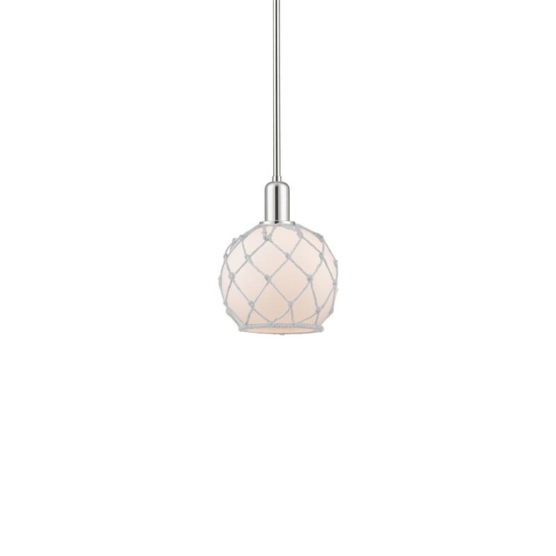 Innovations Lighting 716-1S-11-8 Farmhouse Rope Pendant Farmhouse Rope - Polished Nickel / White Glass with White Rope