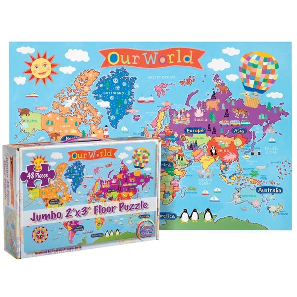slide 2 of 4, Round World Products World Floor Puzzle for Kids, 24"H x 36"L, 48 Pieces Multi - Kids