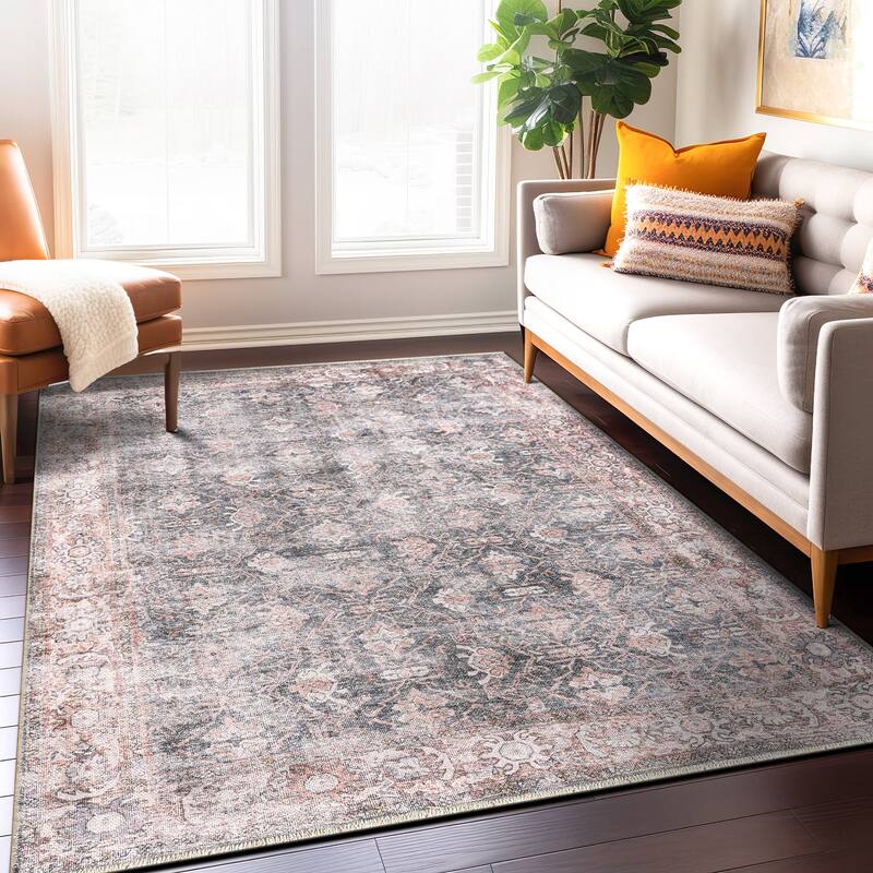 World Rug Gallery Vintage Inspired Bordered Machine Washable Area Rug - 5' x 7' - Rectangle