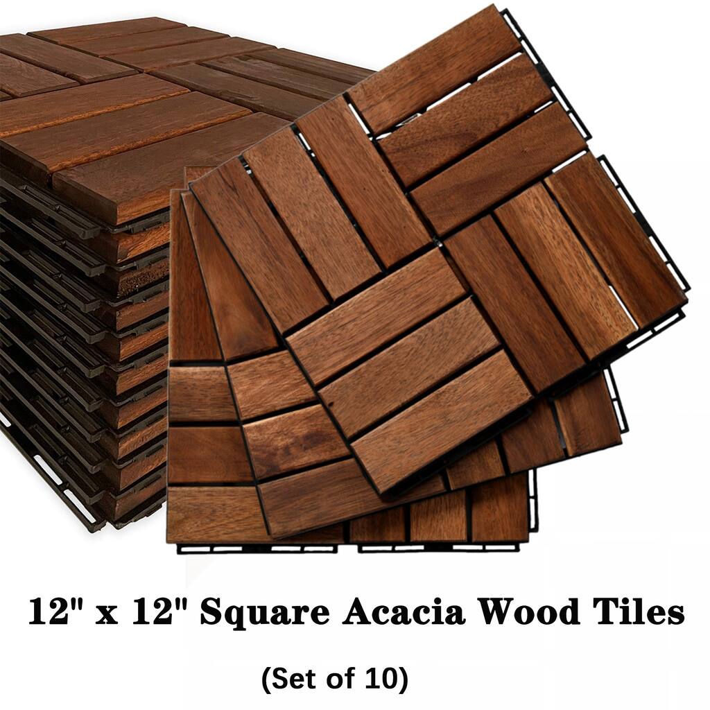 12" x 12" Square Patio Interlocking Deck Tiles in Brown (Box of 10) - 12inchx12inch