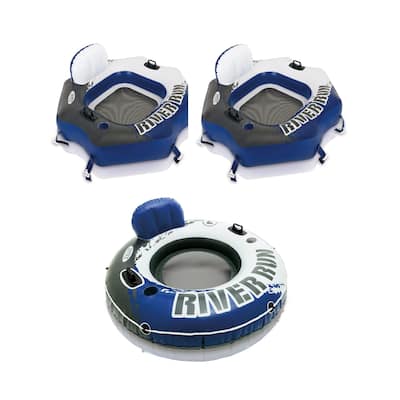 Intex Connect Inflatable Floating Tube 2 Pack w/ Intex 1-Person Inflatable Tube - 6.5