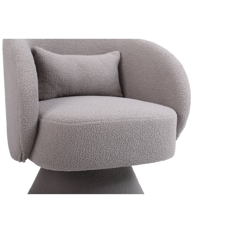 Grey Faux Fur 26.4" Swivel Round Barrel Chair