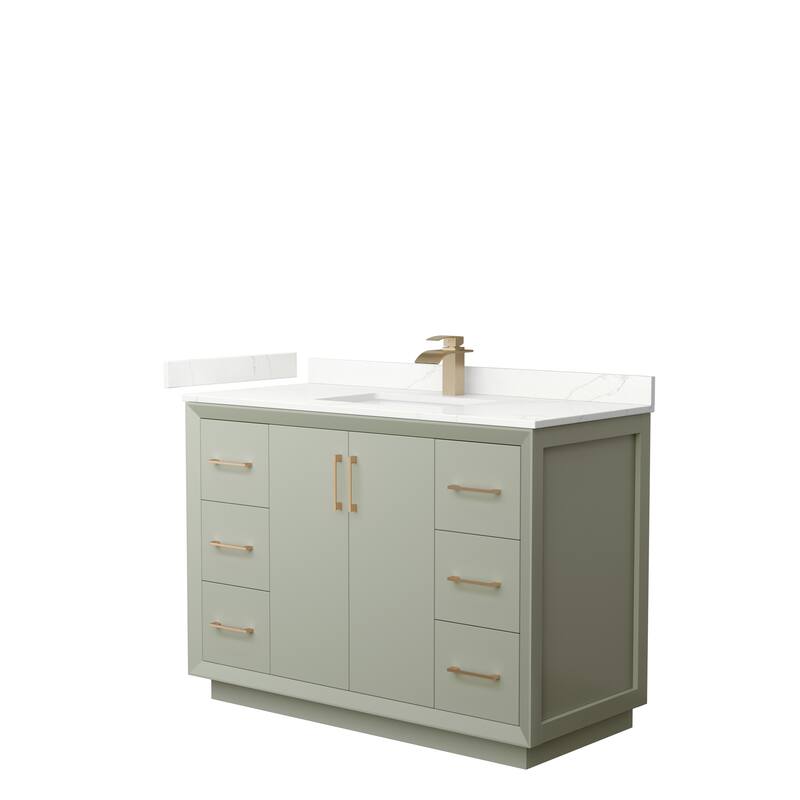Strada 48-inch Single Vanity, Quartz Top - Light Green, Bronze Trim, Giotto Quartz Top