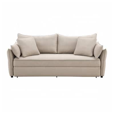Fabric and Wood Sofa with Pull-Out Sleeper Design in Beige